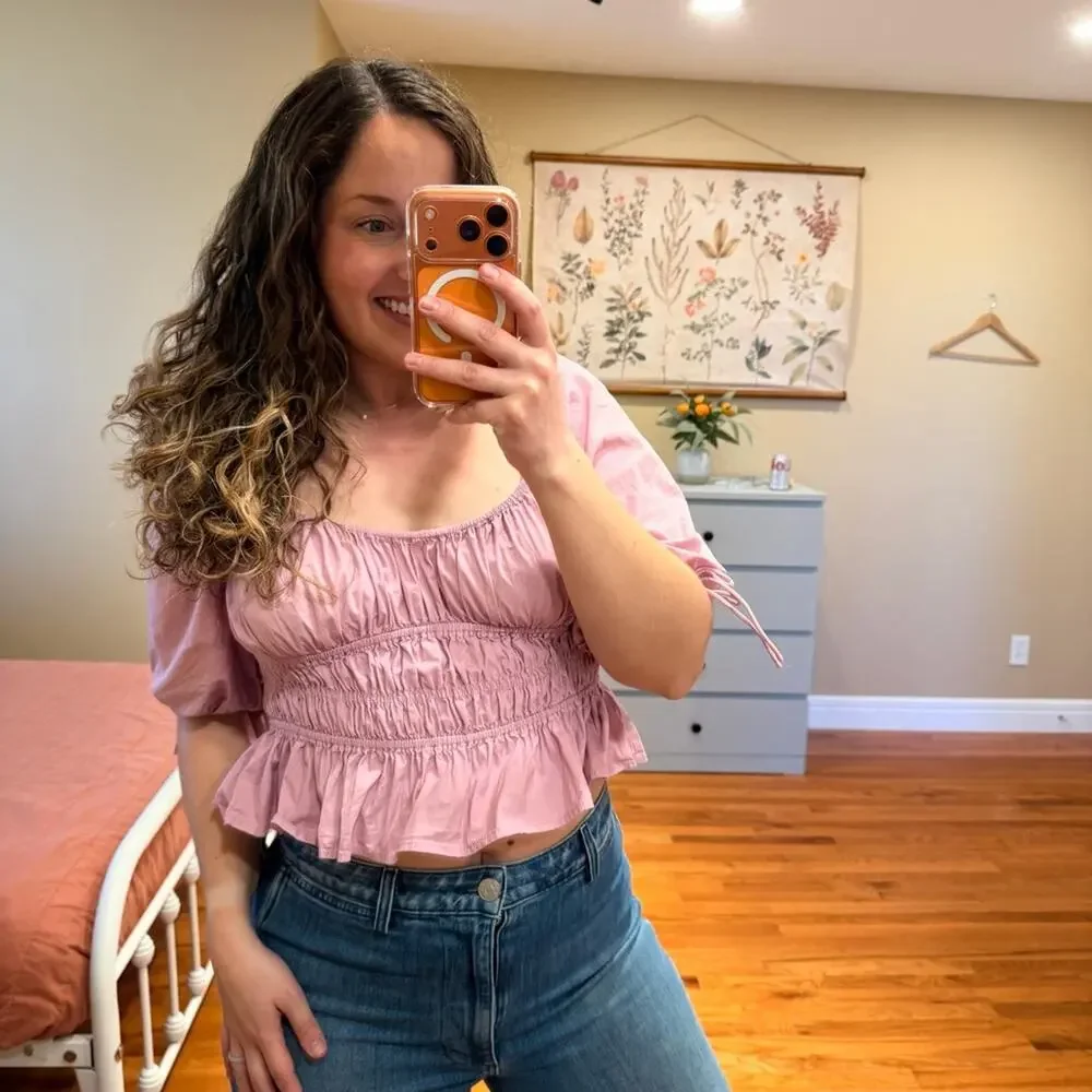 Staud Purple Smocked Sexy Sweetheart Crop Puff Sleeve Blouse Top 8